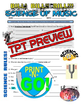 Bill Nye The Science Guy Music 2 Pack Video Worksheets Sub Plans