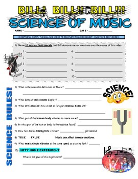 Preview of Bill Nye the Science Guy: MUSIC-2 PACK (video sheets / Sub Plans / Band / Choir)