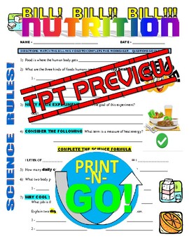 bill nye the science guy nutrition health video worksheet and food chart