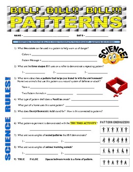 Preview of Bill Nye the Science Guy : PATTERNS (STEM / Math video worksheet / sub plan)