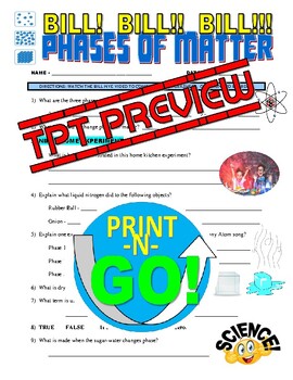 Bill Nye The Science Guy Phases Of Matter Video Worksheet Sub Plans