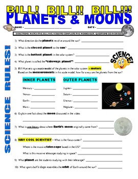 Preview of Bill Nye the Science Guy : PLANETS AND MOONS (space / planets video worksheet)