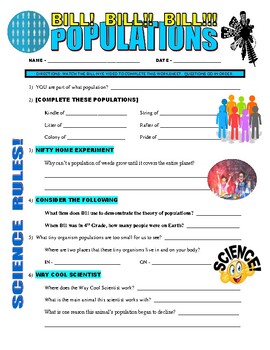 Preview of Bill Nye the Science Guy : POPULATIONS (social studies video sheet / Sub)