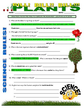 Preview of Bill Nye the Science Guy : PLANTS (nature video worksheet / no prep / sub plans)