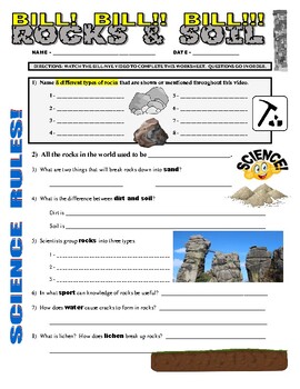 Preview of Bill Nye the Science Guy : ROCKS & SOIL (Earth Science video worksheet / Sub)