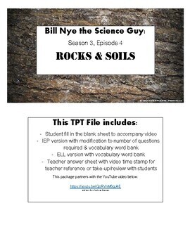 Preview of Bill Nye the Science Guy: Rocks and Soil Video Q&A Worksheet