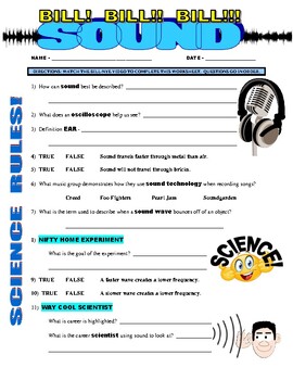 Preview of Bill Nye the Science Guy : SOUND (physical science / waves / video worksheet)