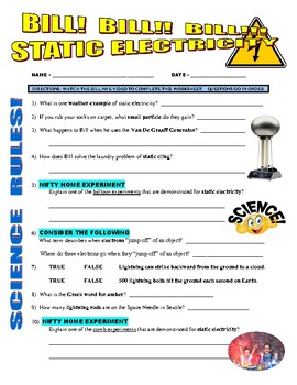 Preview of Bill Nye the Science Guy : STATIC ELECTRICITY (physical science video worksheet)
