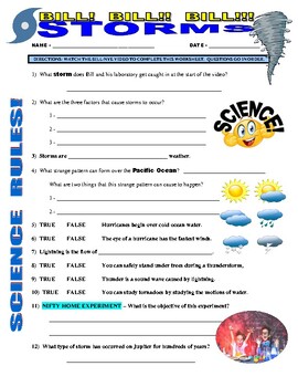 Preview of Bill Nye the Science Guy : STORMS (weather / atmosphere video worksheet / Sub)