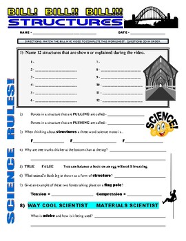Preview of Bill Nye the Science Guy : STRUCTURES (STEM video worksheet / sub plans)