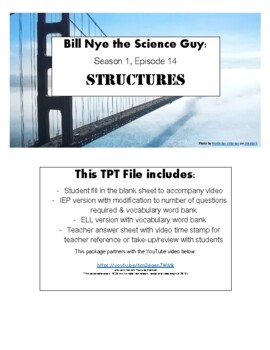 Preview of Bill Nye the Science Guy: Structures Video Q&A Worksheet