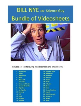 Preview of Bill Nye 30 Video worksheets Bundle Package!
