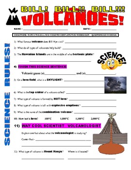 Preview of Bill Nye the Science Guy : VOLCANOES (Earth Science / volcano video sheet / Sub)