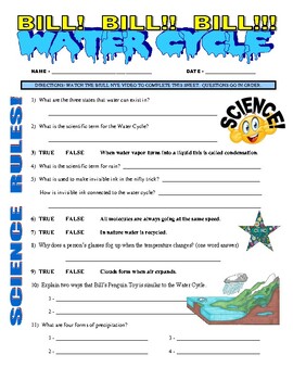 Preview of Bill Nye the Science Guy : WATER CYCLE (environment / video worksheet / sub)