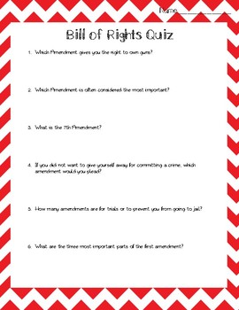 Preview of Bill Of Rights Quiz