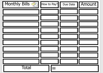 Preview of Bill Paying Activity