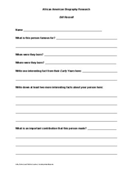 Preview of Bill Russell Biography and Research Worksheet