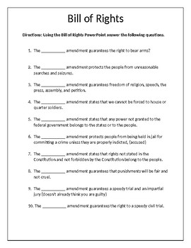 Preview of Bill of Right fill in the blank worksheet & teacher answer key