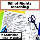 Bill of Rights 10 Amendments Matching Activity for Governm