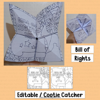 Preview of Bill of Rights Activities Cooties Catcher Writing Game US Constitution Day Craft