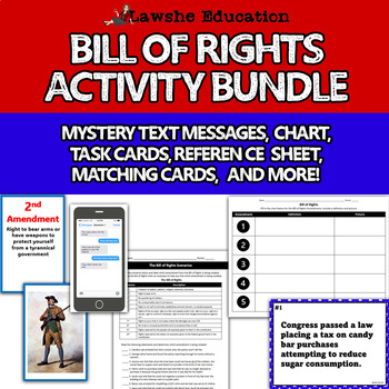 Preview of Bill of Rights Activity Bundle Task Cards, Card Sort, Worksheet, PowerPoint