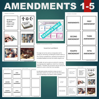 Preview of Bill of Rights - Amendments 1 - 5 Sort & Match STATIONS Activity