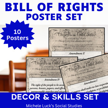 Preview of Bill of Rights Classroom Posters Bulletin Board Wall Decor Set Easy Print