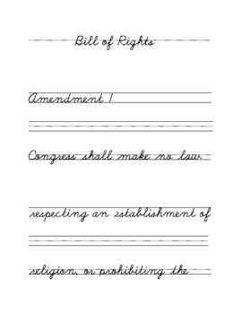 Preview of Bill of Rights Cursive Copywork