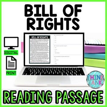 Preview of Bill of Rights DIGITAL Reading Passage and Questions - Self Grading