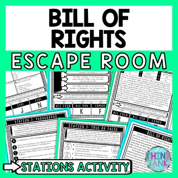 Preview of Bill of Rights Escape Room Stations - Reading Comprehension Activity