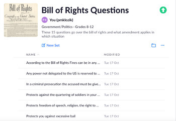 Preview of Bill of Rights Plickers/Exit Ticket 15 Questions