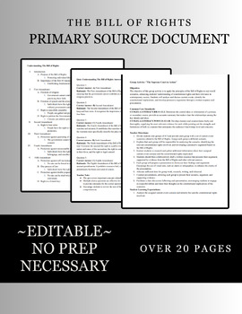 Preview of Bill of Rights Primary Source DBQ (NO PREP) Editable