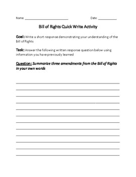 bill of rights writing assignment