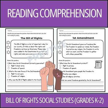 Preview of Bill of Rights Reading Comprehension Passages and Questions (Grades K-2)