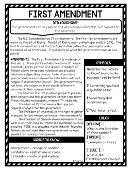 Bill Of Rights Reading Passages Questions And Text Marking Word Search