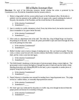 bill of rights scenarios worksheet pdf answers