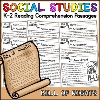 Preview of Bill of Rights Social Studies Reading Comprehension Passages K-2