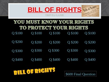 Preview of Bill of Rights Trivia Game