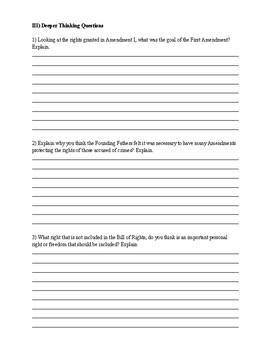 Bill of Rights Worksheet by Tony Tsai | Teachers Pay Teachers