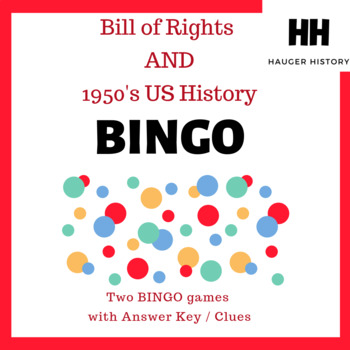 Preview of Bill of Rights 27 Amendments Constitution Bingo US History 1950s WW2 Multi Games