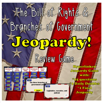Preview of Bill of Rights and Branches of Government Jeopardy Review Game