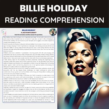 Preview of Billie Holiday Reading Comprehension for Jazz Music | Black History Month
