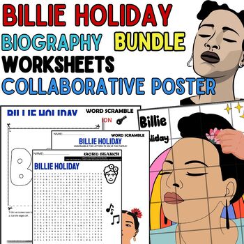 Preview of Billie Holiday Worksheets Collaborative Poster Womens-Black History Month BUNDLE