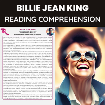 Preview of Billie Jean King Biography for Womens History Month | Activism and Sports