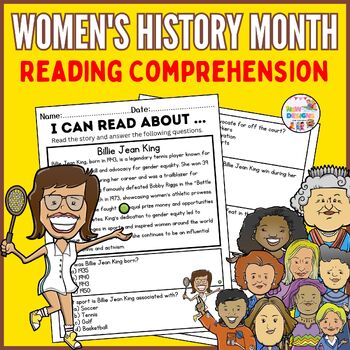 Preview of Billie Jean King Reading Comprehension / Women's History Month Worksheets