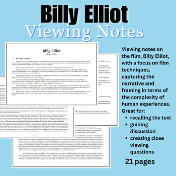 Preview of Billy Elliot Viewing Notes- Texts and Human Experiences 1st Half