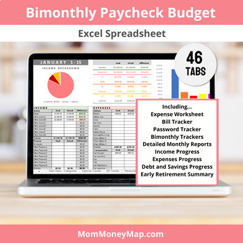 Preview of Bimonthly Budget Planner Excel Spreadsheet