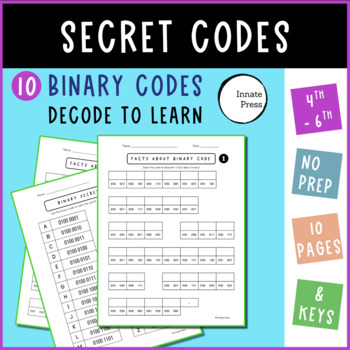 Preview of Binary Code Secret Code Worksheets with Facts and Logic - 4th 5th and 6th Grades
