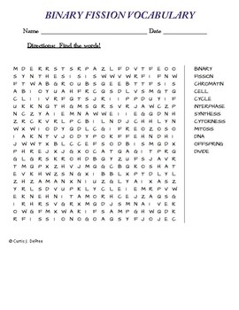 Binary Fission Word Search by Curt's Journey | TPT