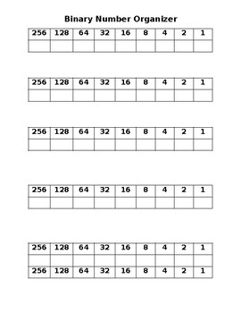 Preview of Binary Number Graphic Organizer